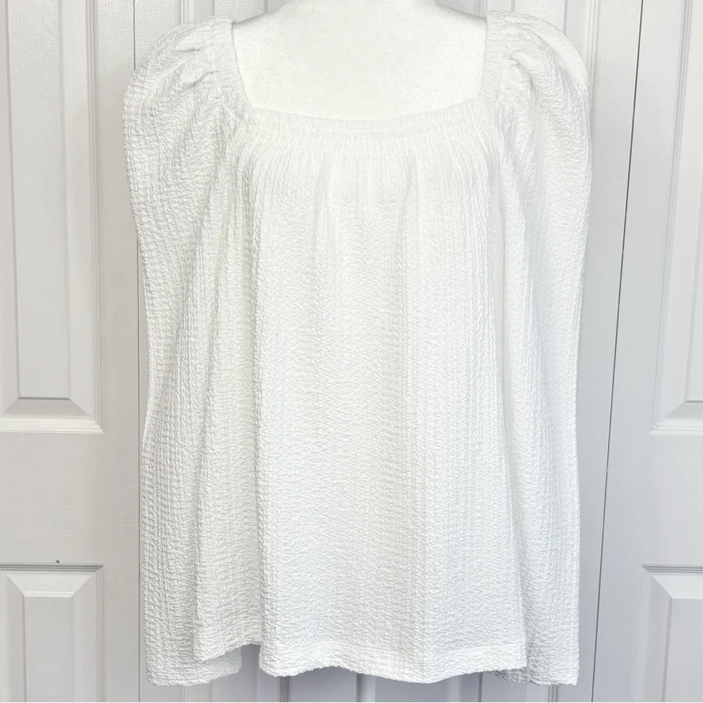 NWT Ann Taylor LOFT White Square Neck Puffed Long Sleeve Blouse XL